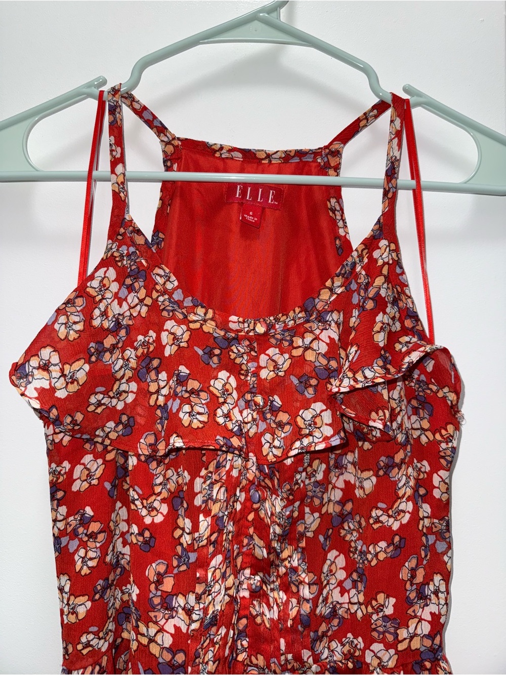 ELLE Red Floral Ruffle Mini Dress - Picture 2 of 8